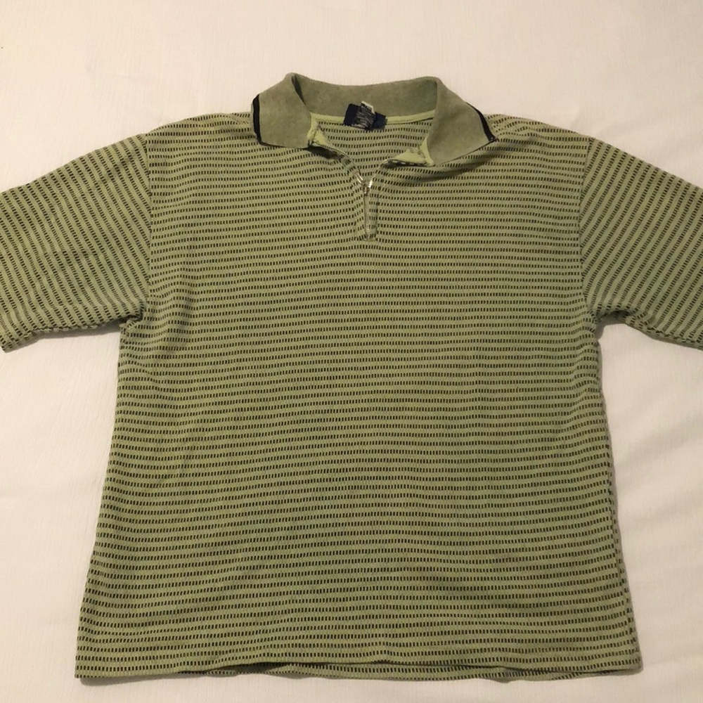 Vintage green and navy quarter zip polo